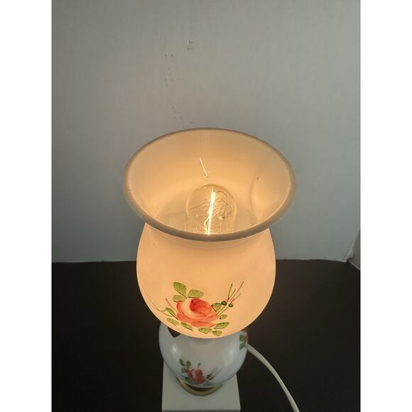 Vintage Hurricane Lamp Painted Milk Glass With Marble Base Shabby Chic - Picture 3 of 9